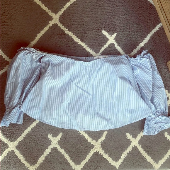 Zara sz md blue/white striped attached sleeve top - Picture 1 of 5